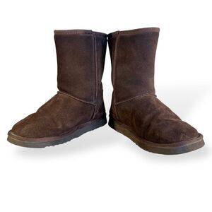 UGG Classic Short II Brown Suede Boots Womens Size 7 Wool Lining